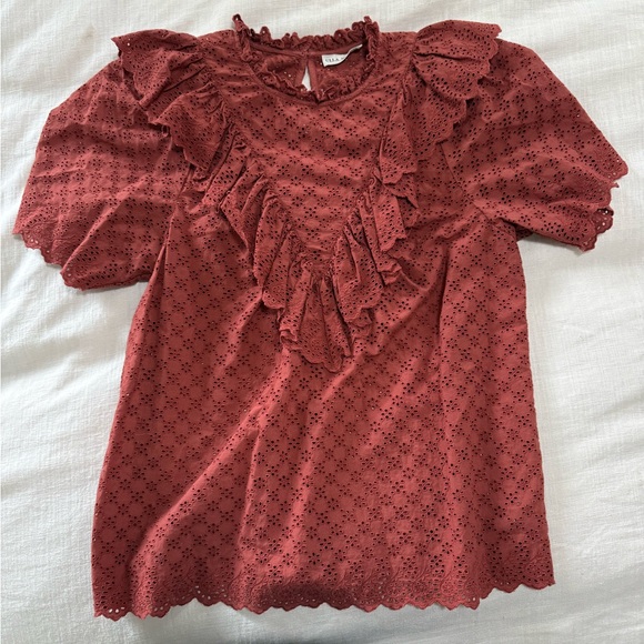 Ulla Johnson Choux Blouse Ruffle Top in Rust / Burnt Orange - Picture 3 of 6